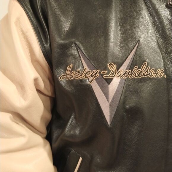Vintage Harley Davidson Classic Varsity Bomber Leather Jacket Coat - Picture 5 of 13